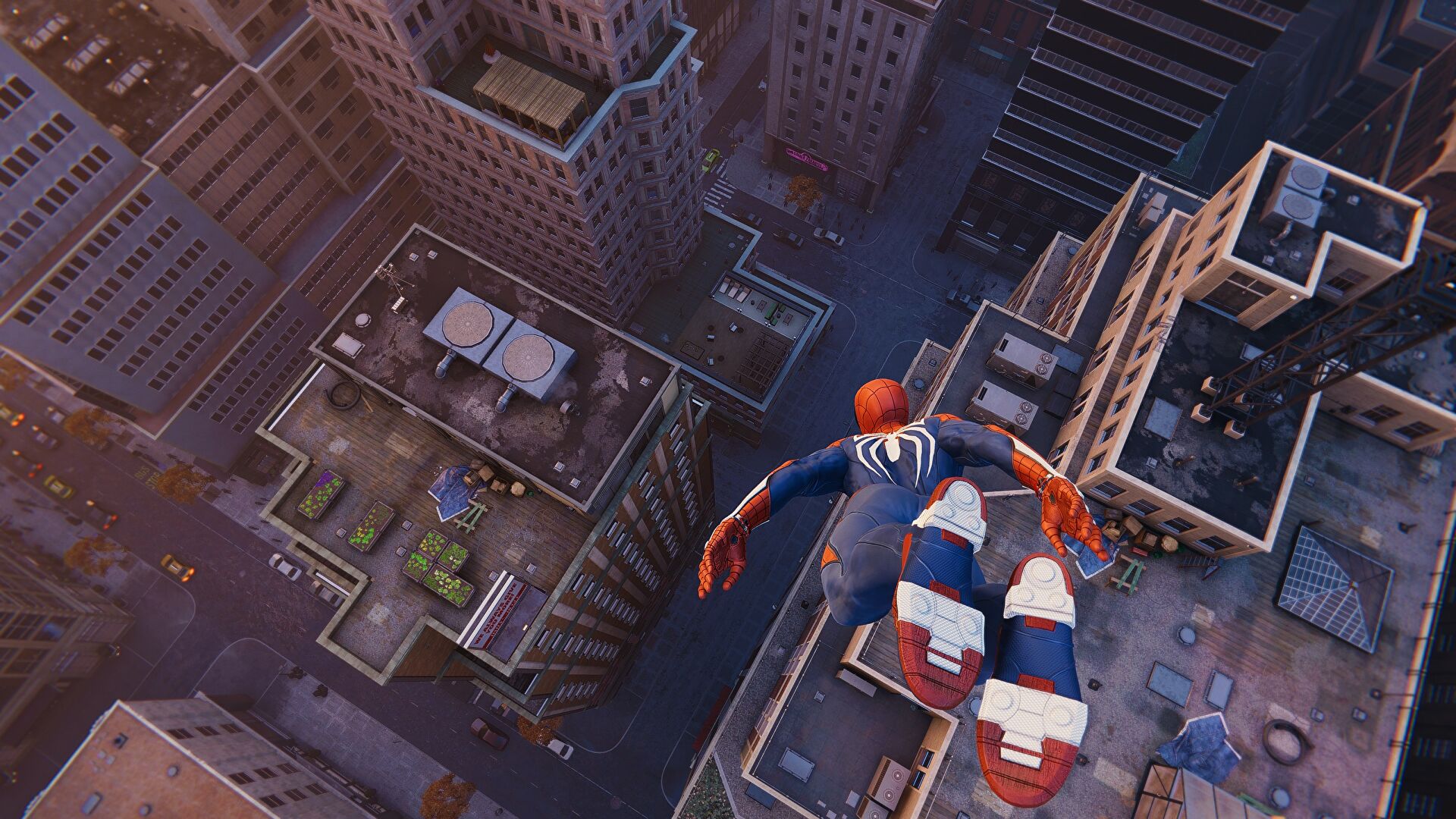 Pókember leveti magát egy magas épületről a Marvel's Spider-manben
