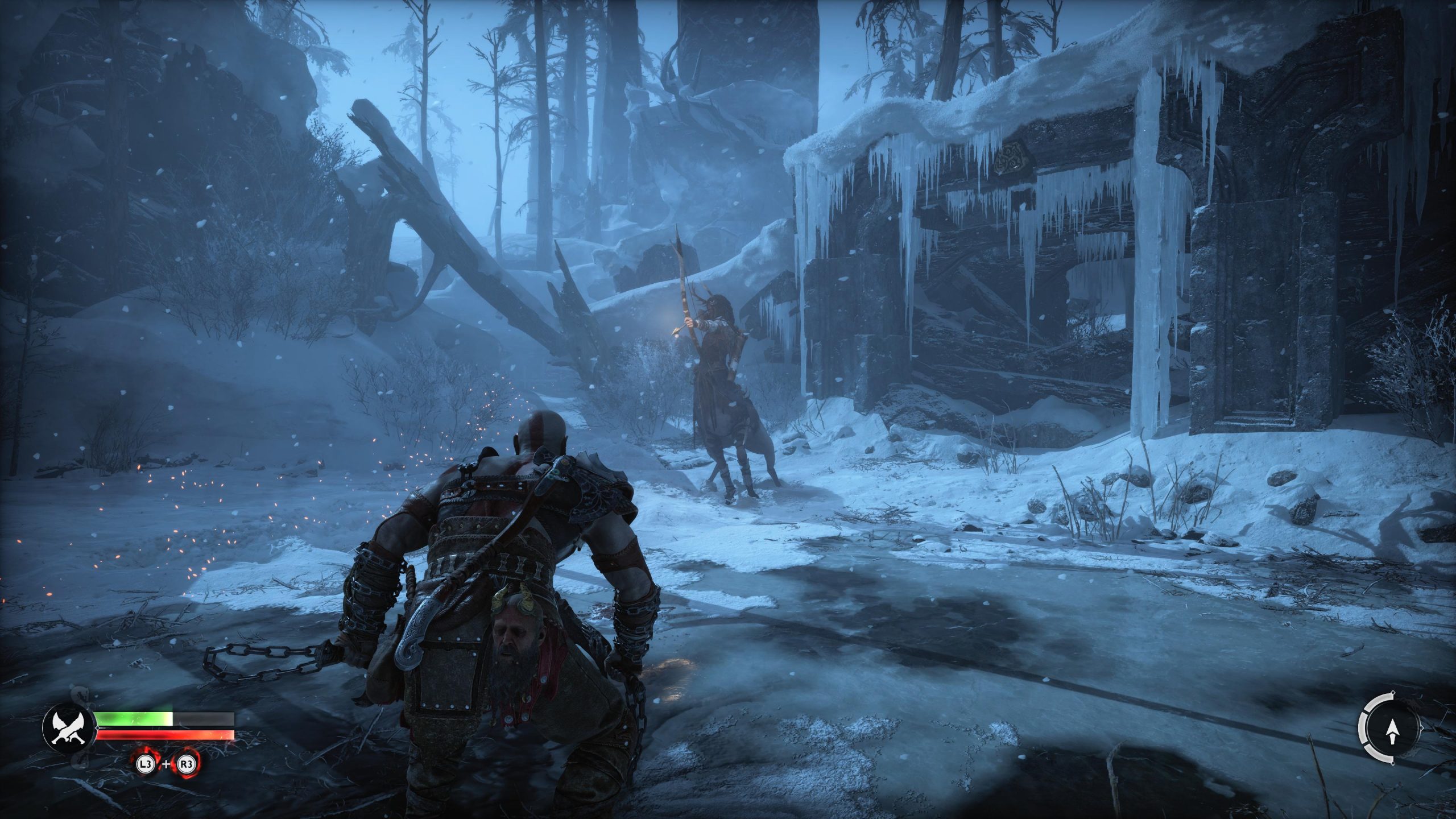 Kratos egy vadász ellen a God of War Ragnarökben