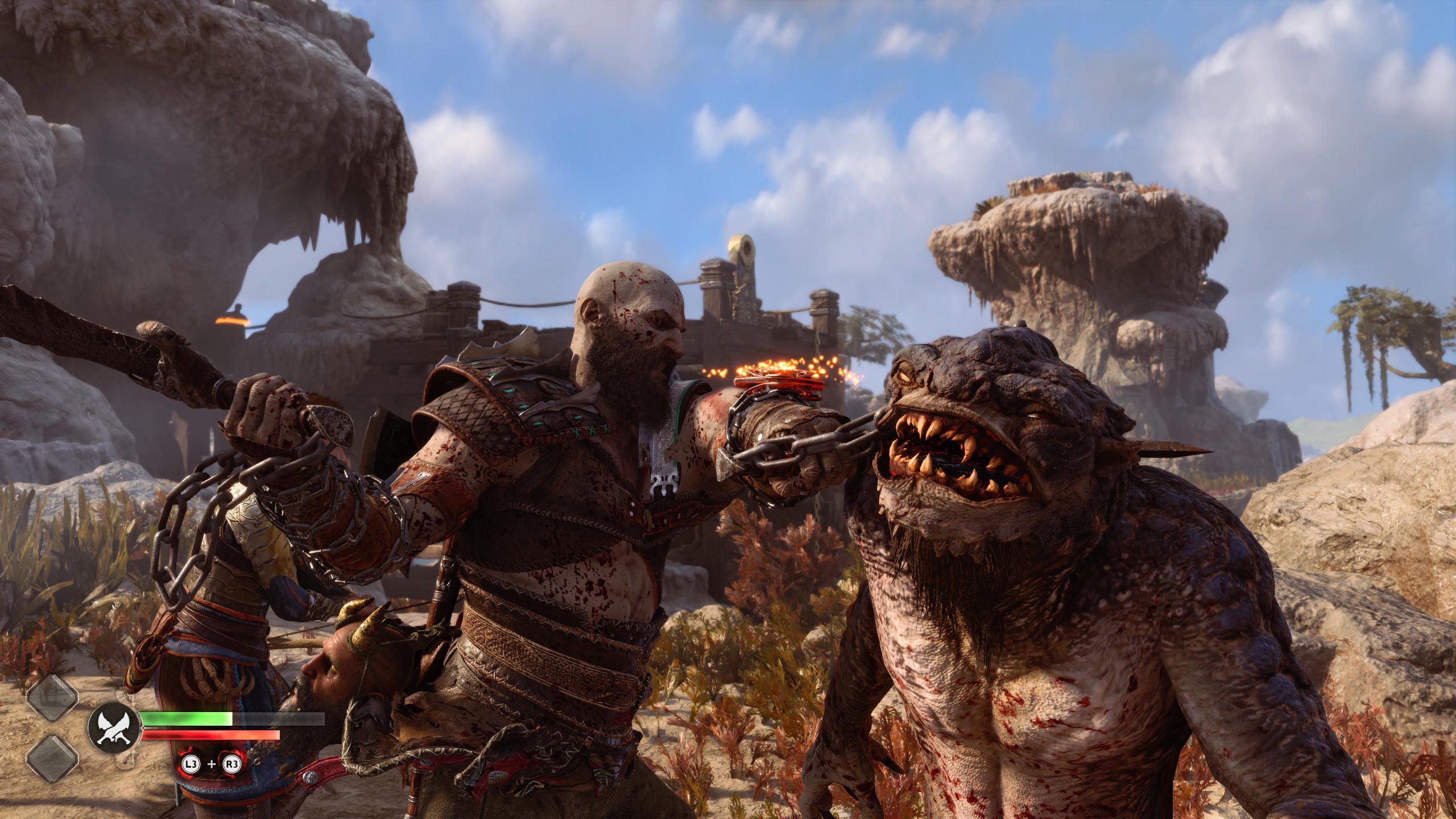 Kratos harc közben a God of War Ragnarökben