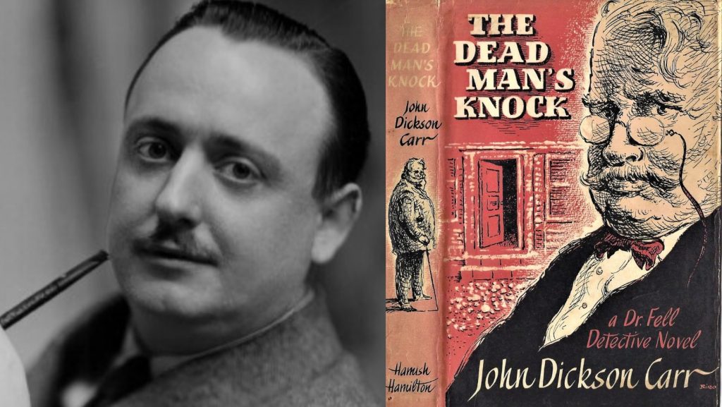 Carr és A halott kopogtat eredeti borítója (Forrás: https://thepassingtramp.blogspot.com/2019/12/naughty-night-dead-mans-knock-1958-by.html)